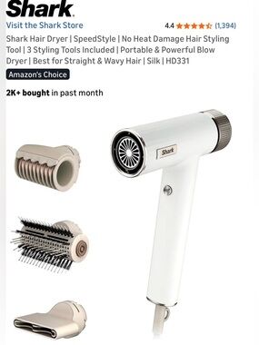 Shark SpeedStyle HD331 Hair Dryer 3-Piece Styling Set Silk White Gently Used